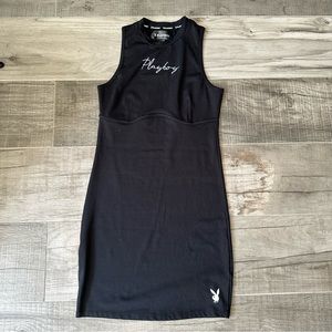 Playboy black cotton stretchy corset embroidered dress